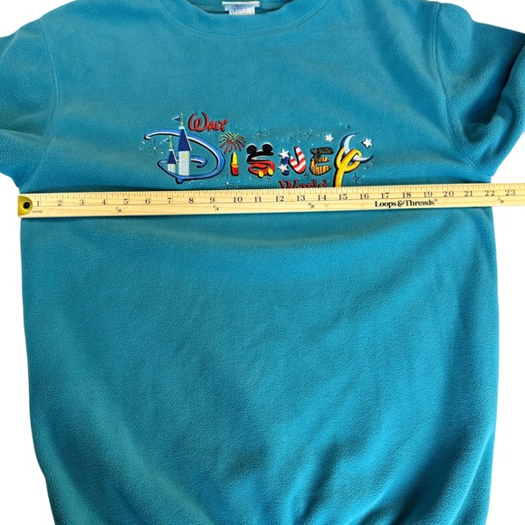 Walt Disney World Fleece Sweatshirt Teal Embroidered Mickey Mouse Pullover M - Picture 9 of 9